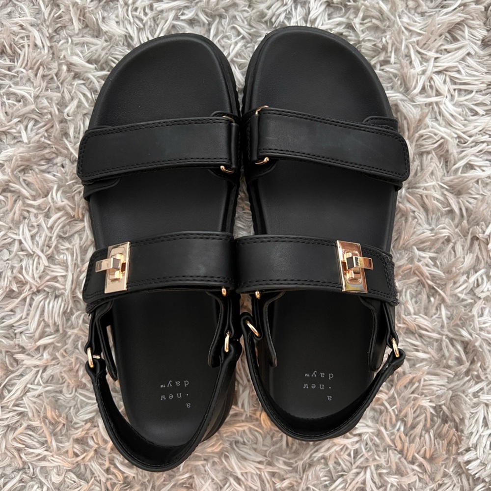 Black Sandals with Gold Accents